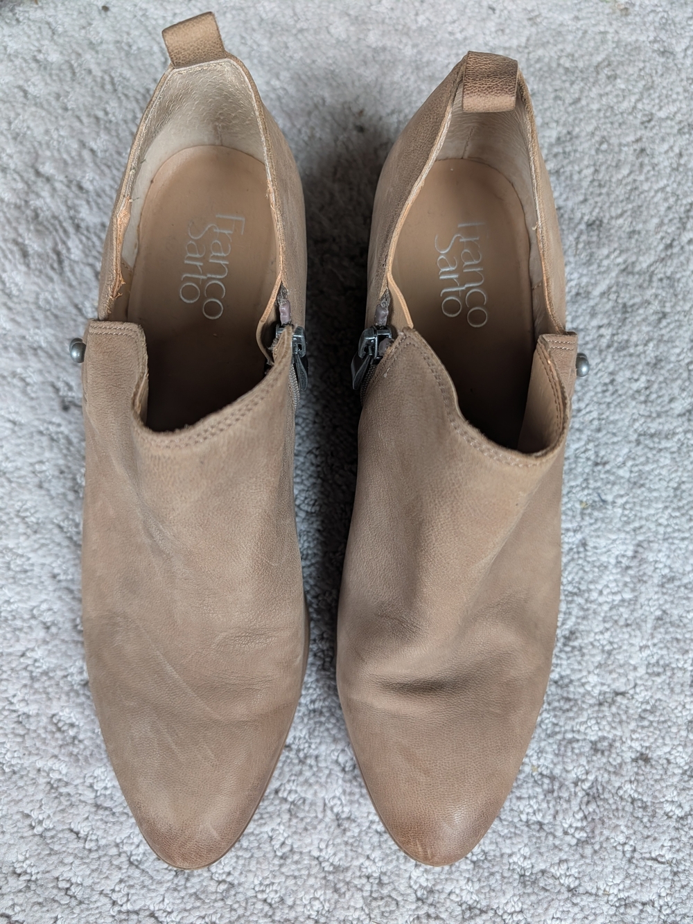 Franco Sarto Taupe Leather Ankle Booties with Side Zip